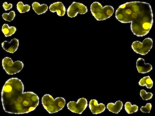 красивая рамка из желтых сердец на черном фоне      
