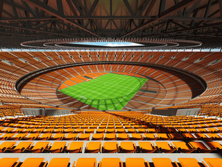 3D render of a round football -  soccer stadium with  orange seats and VIP boxes