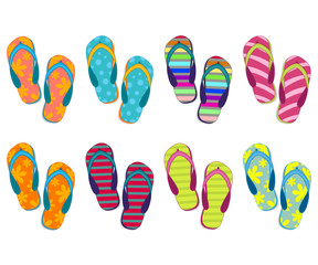 Fototapeta premium Set of eight different colors of beach slippers.