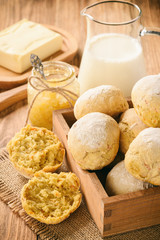 Homemade carrot bread rolls with oat flakes.