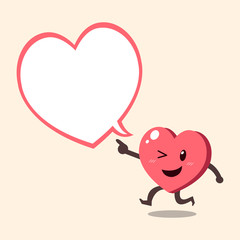 Cartoon heart character with white speech bubble