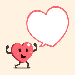 Fototapeta premium Vector cartoon heart character with big white speech bubble