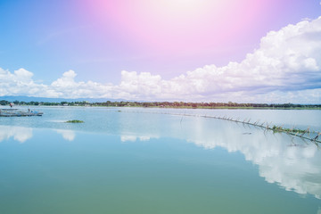 big lake with sky and cloud summer season clear wide panorama vi