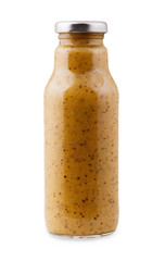 Banana and ginger detox juice bottle isolated on white background