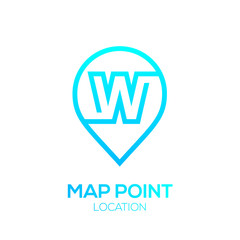 Letter W Logo Map Point Location,City locator,Pin maps symbol,Gps icon,Geo point navigation logotype