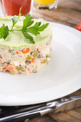 Russian salad on a plate