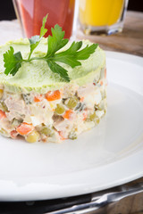 Russian salad on a plate