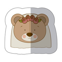 sticker colorful and half shadow with face of bride bear vector illustration