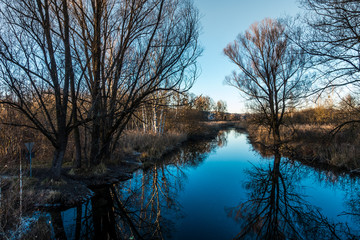 Leutstettener Moos beim Starnberger See in Bayern in der Abendsonne