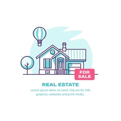 Naklejka premium Real estate concept with house for sale. Vector illustration.