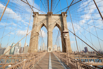 Empty Brooklyn Bridge view in a sunny day, New York