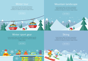 Winter Tour. Mountain Landscape. Sport Gear Skiing