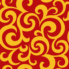 Seamless Chinese pattern. Yellow ornament on red background