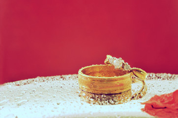 Close up romantic wedding ring with celebration background, sele