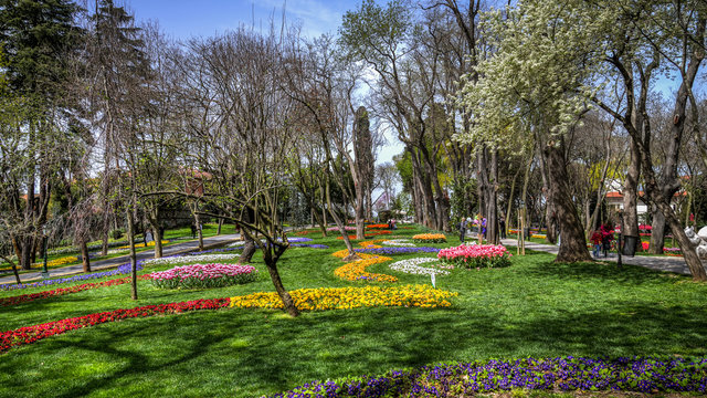 Istanbul, Turkey - April 2013: Scenery from Hidiv Kasri gardens