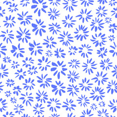 Fototapeta premium Ink seamless pattern with flowers in sketchy style. Artistic background