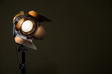 Halogen spotlight with a Fresnel lens. TV, video, photo, shooting