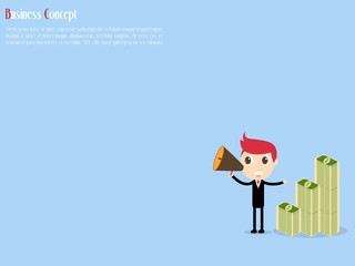 Businessman Speaking into Megaphone, vector illustration