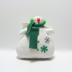 Toy snowman sewn of soft fabric.
