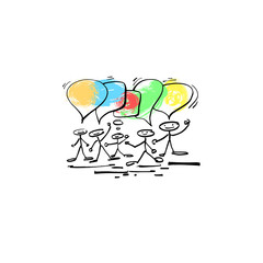 hand drawing sketch human smile stick figure with speetch bubble
