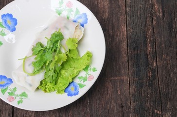 Closeup Fresh Spring Roll  with vegetable and coriander in plate