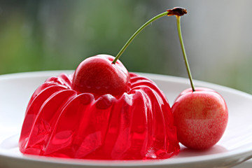 Red cherry jelly with berry cherry 