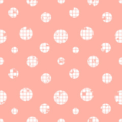Seamless vector dotted pattern, geometric background with circles. Grunge texture with attrition, cracks and ambrosia, lines, blots, drops. Old style vintage design. Graphic illustration.