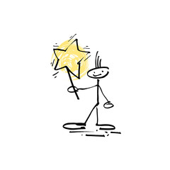 hand drawing sketch human smile stick figure with star sign