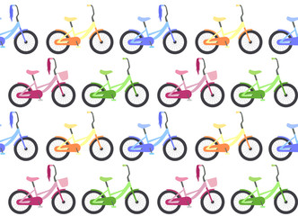 Seamless texture with children's bicycles in a row. Vector background for your creativity