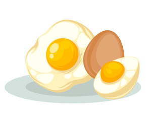 Set with raw, fried and boiled chicken eggs.