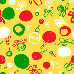 Seamless pattern with decoration balls. Hand drawn artistic ink