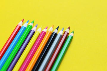 coloured pencil pastels on a colour background isolated