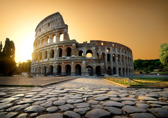 Fototapeta na wymiar Colosseum and yellow sky