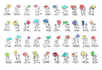 set of 40 hand drawing sketch human smile stick figure with diff