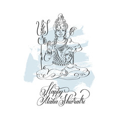 Happy Maha Shivratri black line art greeting card design