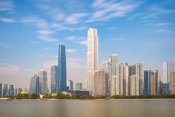 Fototapeta na wymiar Skyline and buildings new city from river with modern city landmark architecture in Guangzhou China