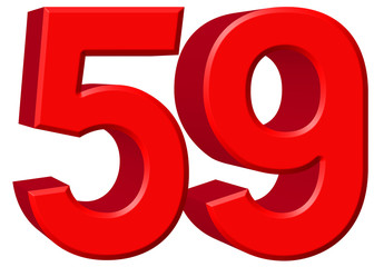 Numeral 59, fifty nine, isolated on white background, 3d render