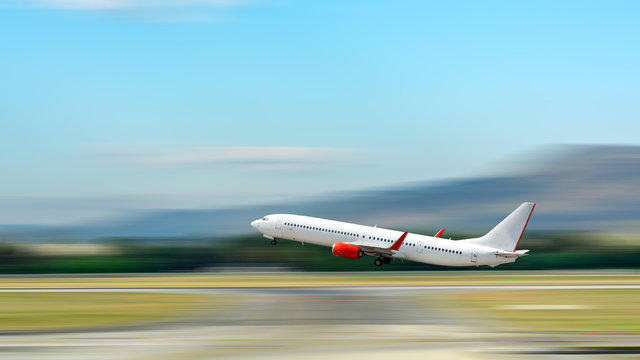 Airplane Take Off. Motion Blur Effect.