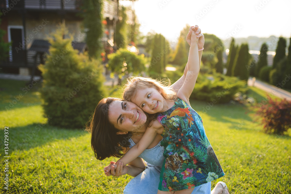 Canvas Prints Hugging Happy Mother and Daughter