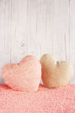 Valentine's hearts on a rustic background