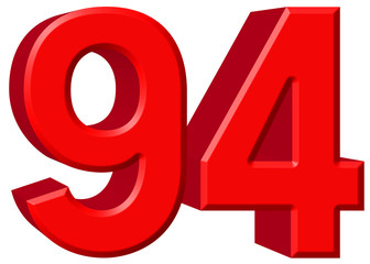 Numeral 94, ninety four, isolated on white background, 3d render