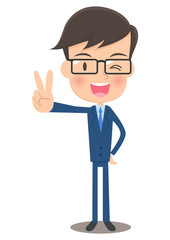 男性会社員　ピースサイン