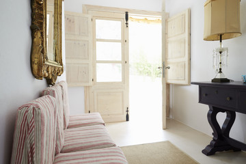 Room In Modern Home With Open French Windows