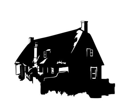 Vector Silhouette Of A Vintage English Rural House