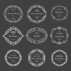 Collection of hand drawn wreaths. Cute template design elements. Vector illustration.