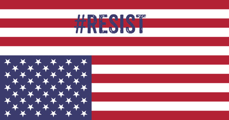 Upside down USA flag, symbolizing distress, with "resist" hashtag in grunge letters