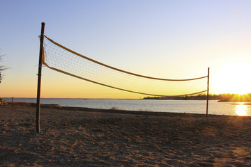 Beach Volleyball net at sunset