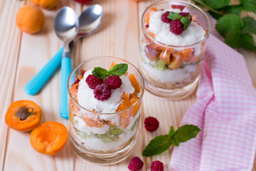 Healthy fruit salad with yoghurt