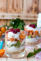 Fruit salad mix on the wooden table