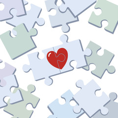Vector puzzle pieces with red heart